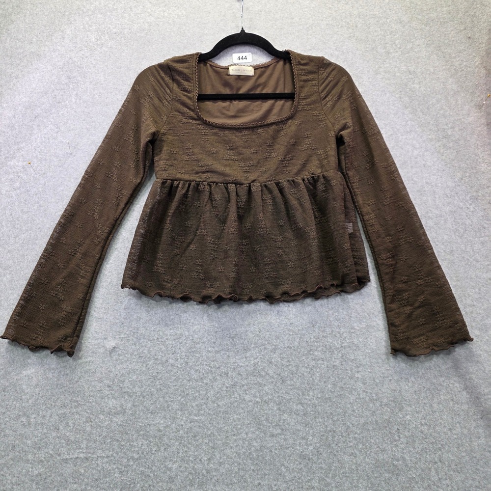 Frankee & Skylarr Brown Floral Pointelle Square Neck Peplum Top‎ Womens Medium